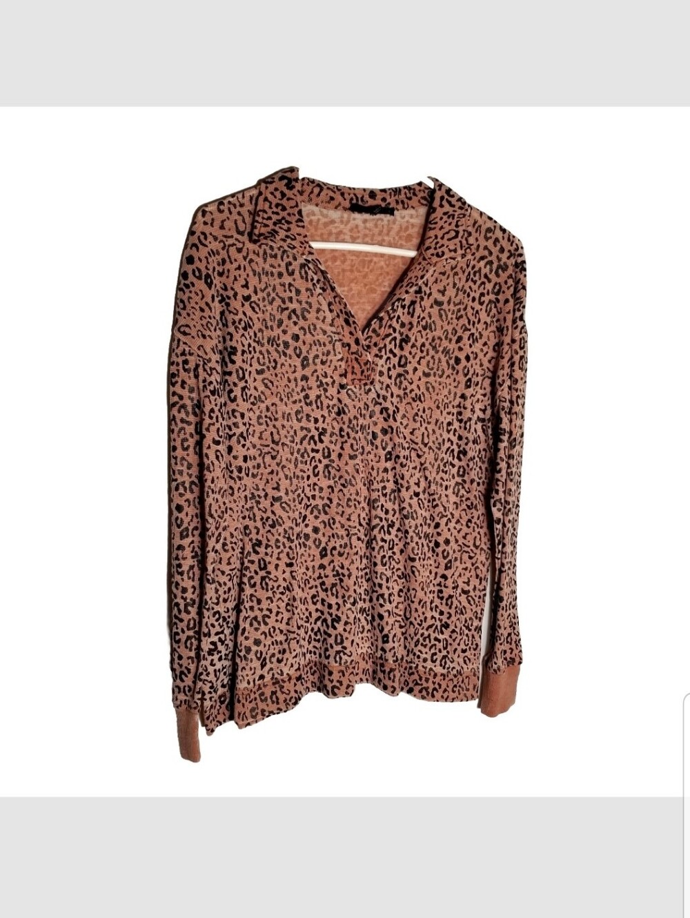 Jane + Delancey Top Women's Large Pink Black Burnout Leopard Print Long Sleeve
